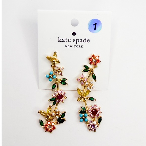 kate spade Jewelry - Kate Spade Floral Garden Butterfly Linear Drop Earrings Multicolor Gold NWT Boho